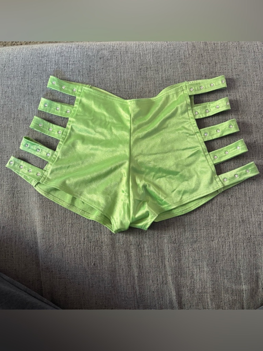 Neon Green Jeweled Strappy Dance Shorts